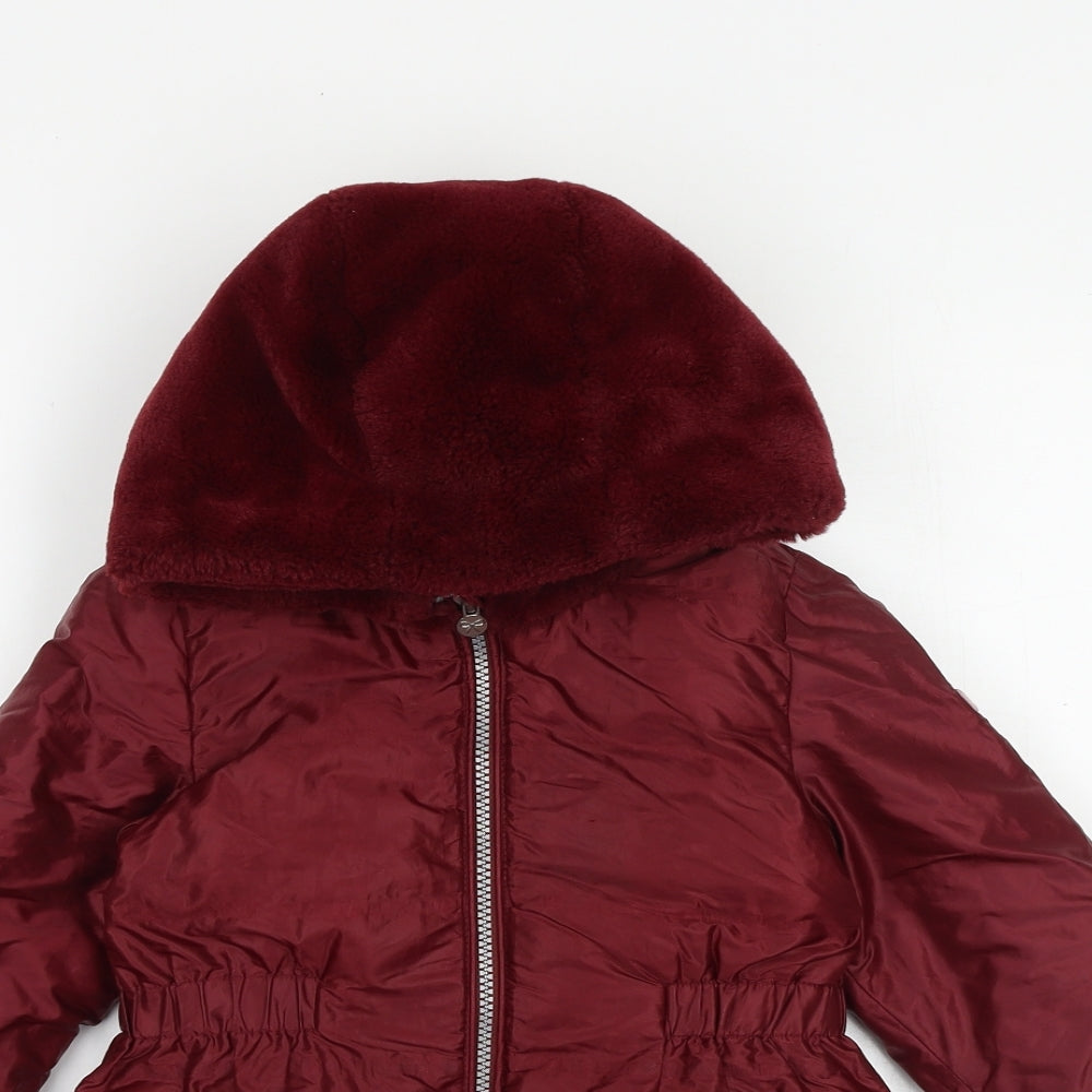 Jasper Conran Girls Red Quilted Coat Size 3-4 Years Zip