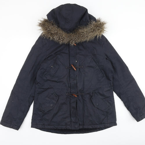 H&M Womens Blue Parka Coat Size 12 Hook & Loop