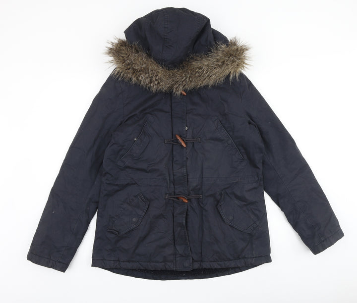 H&M Womens Blue Parka Coat Size 12 Hook & Loop