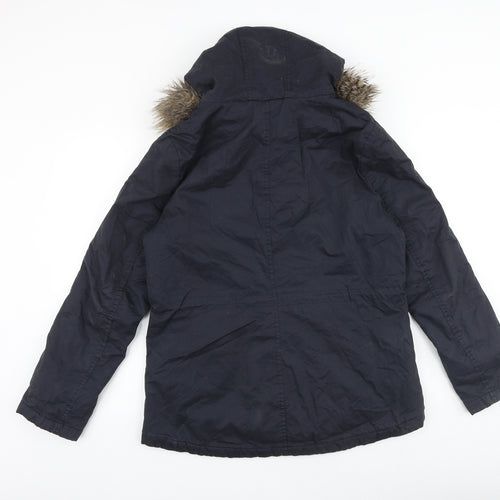 H&M Womens Blue Parka Coat Size 12 Hook & Loop