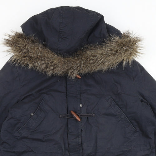 H&M Womens Blue Parka Coat Size 12 Hook & Loop