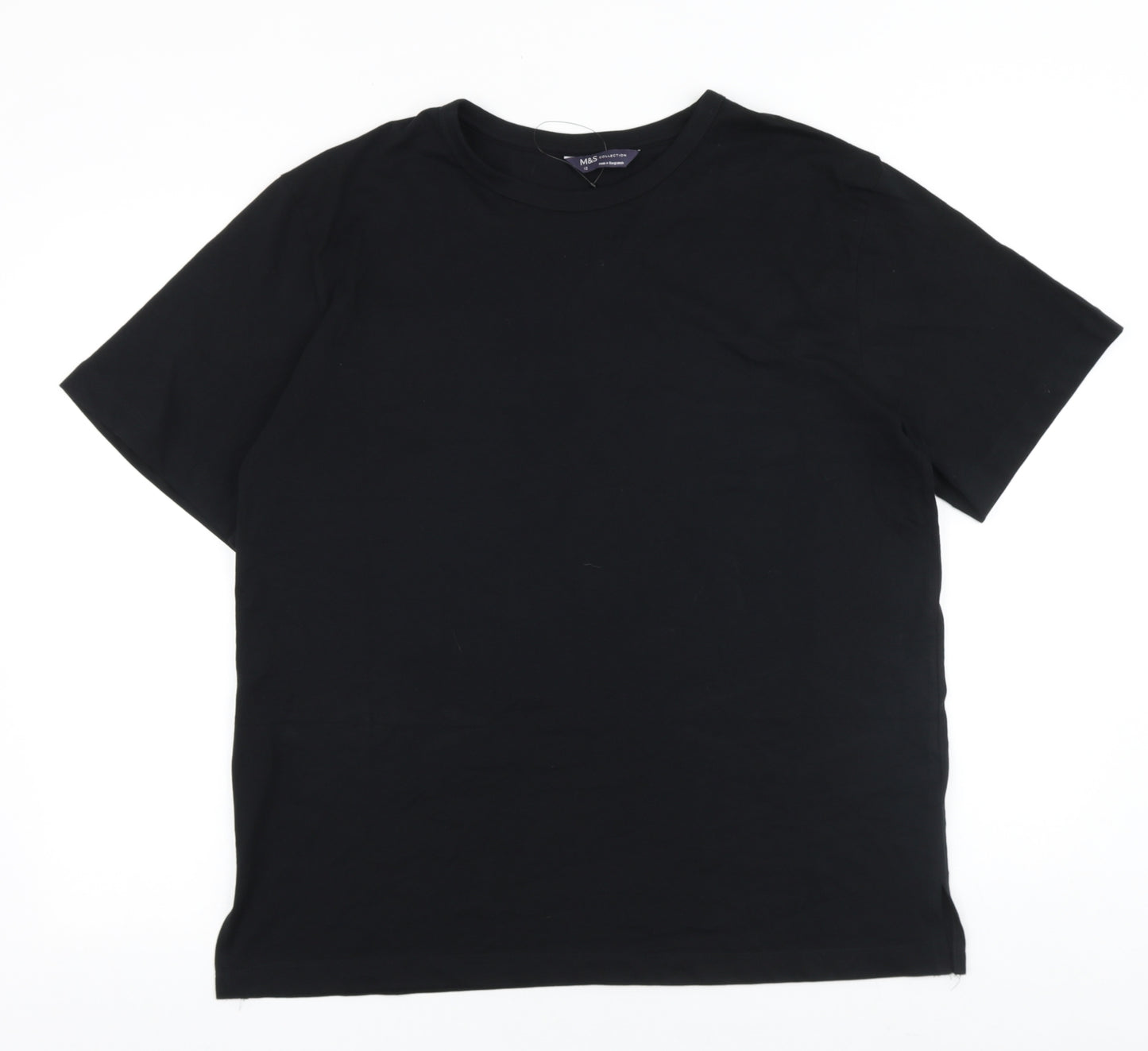 Marks and Spencer Womens Black 100% Cotton Basic T-Shirt Size 12 Round Neck