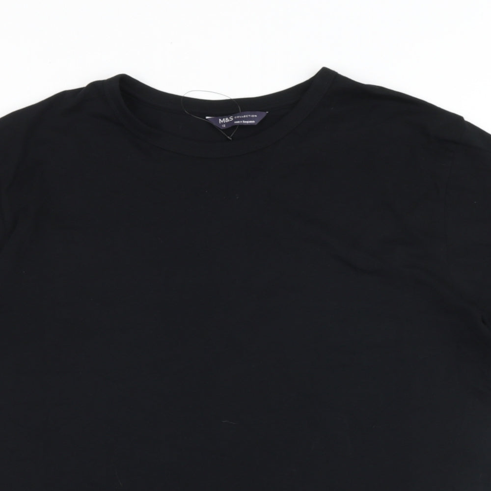 Marks and Spencer Womens Black 100% Cotton Basic T-Shirt Size 12 Round Neck