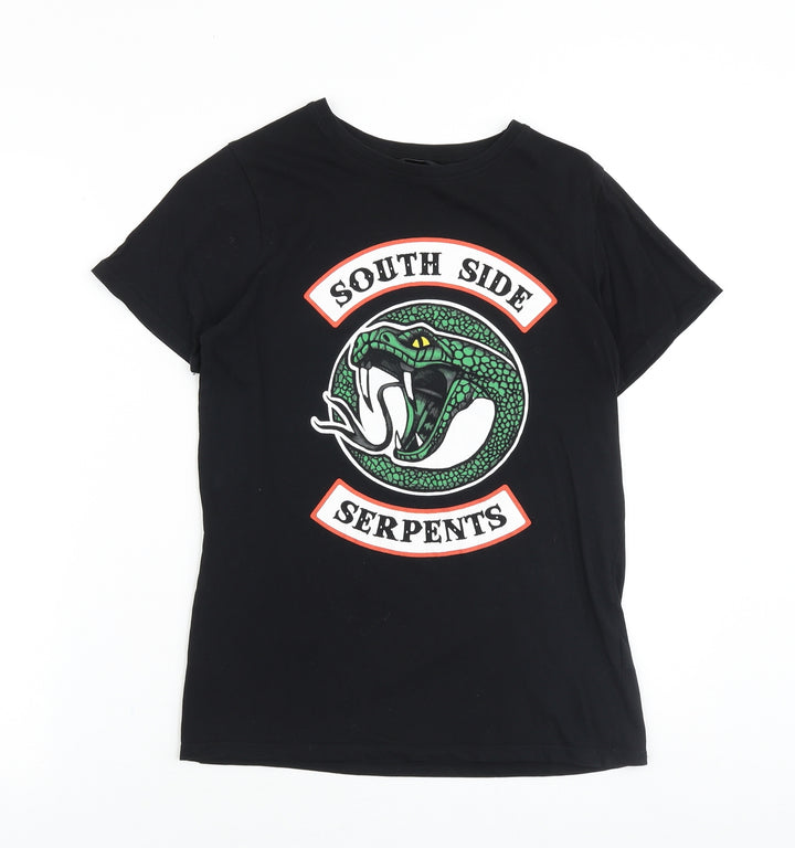 New Look Womens Black 100% Cotton Basic T-Shirt Size 8 Round Neck - South Side Serpents