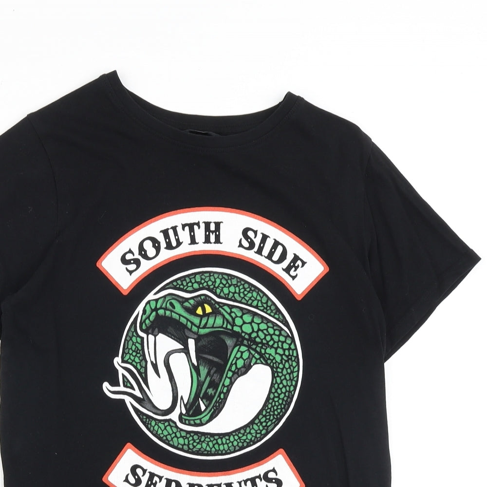 New Look Womens Black 100% Cotton Basic T-Shirt Size 8 Round Neck - South Side Serpents