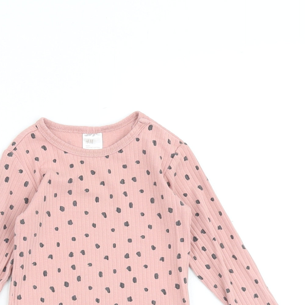 H&M Baby Pink Geometric Cotton Basic T-Shirt Size 9-12 Months Round Neck Snap