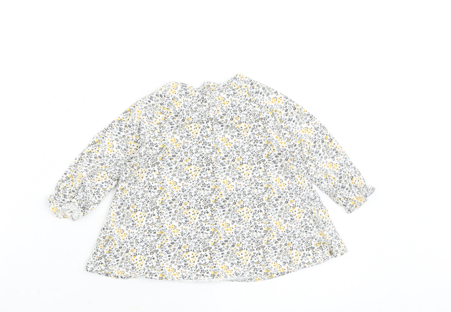 NEXT Baby Grey Floral 100% Cotton Basic Blouse Size 9-12 Months Round Neck Snap