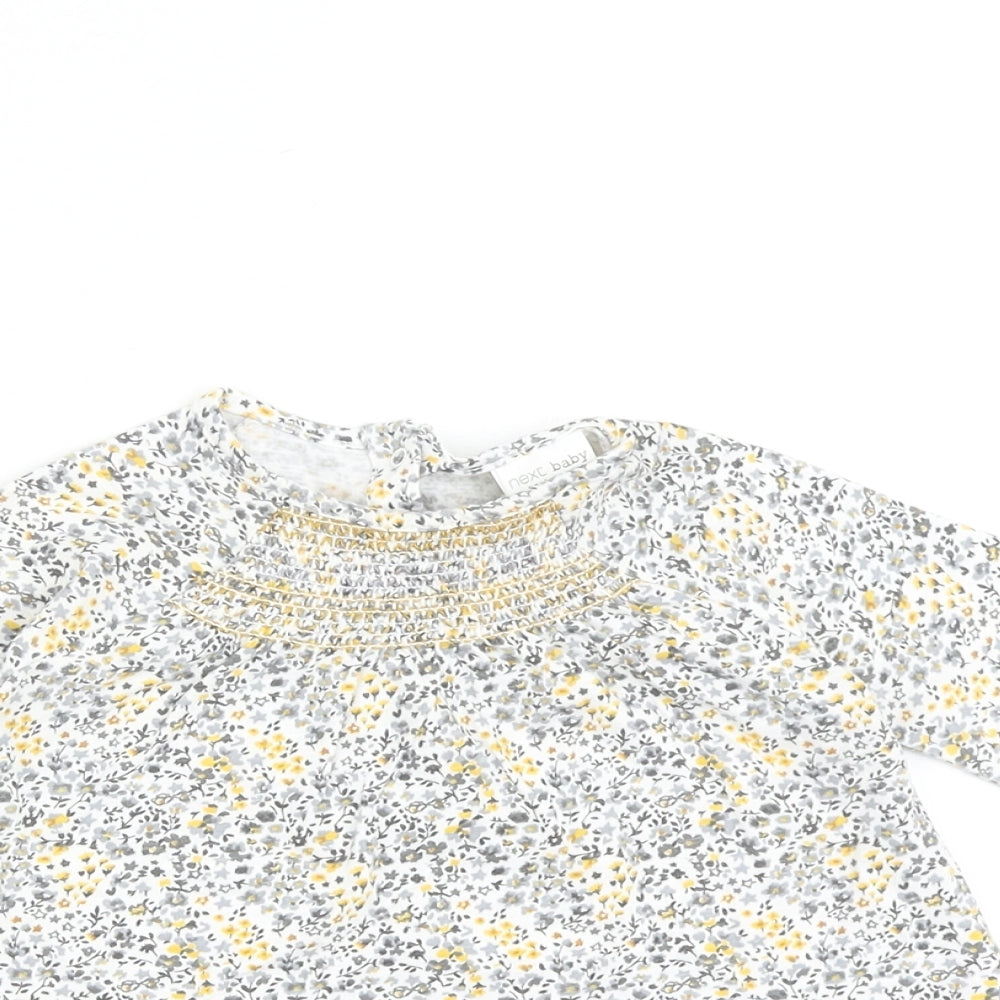 NEXT Baby Grey Floral 100% Cotton Basic Blouse Size 9-12 Months Round Neck Snap