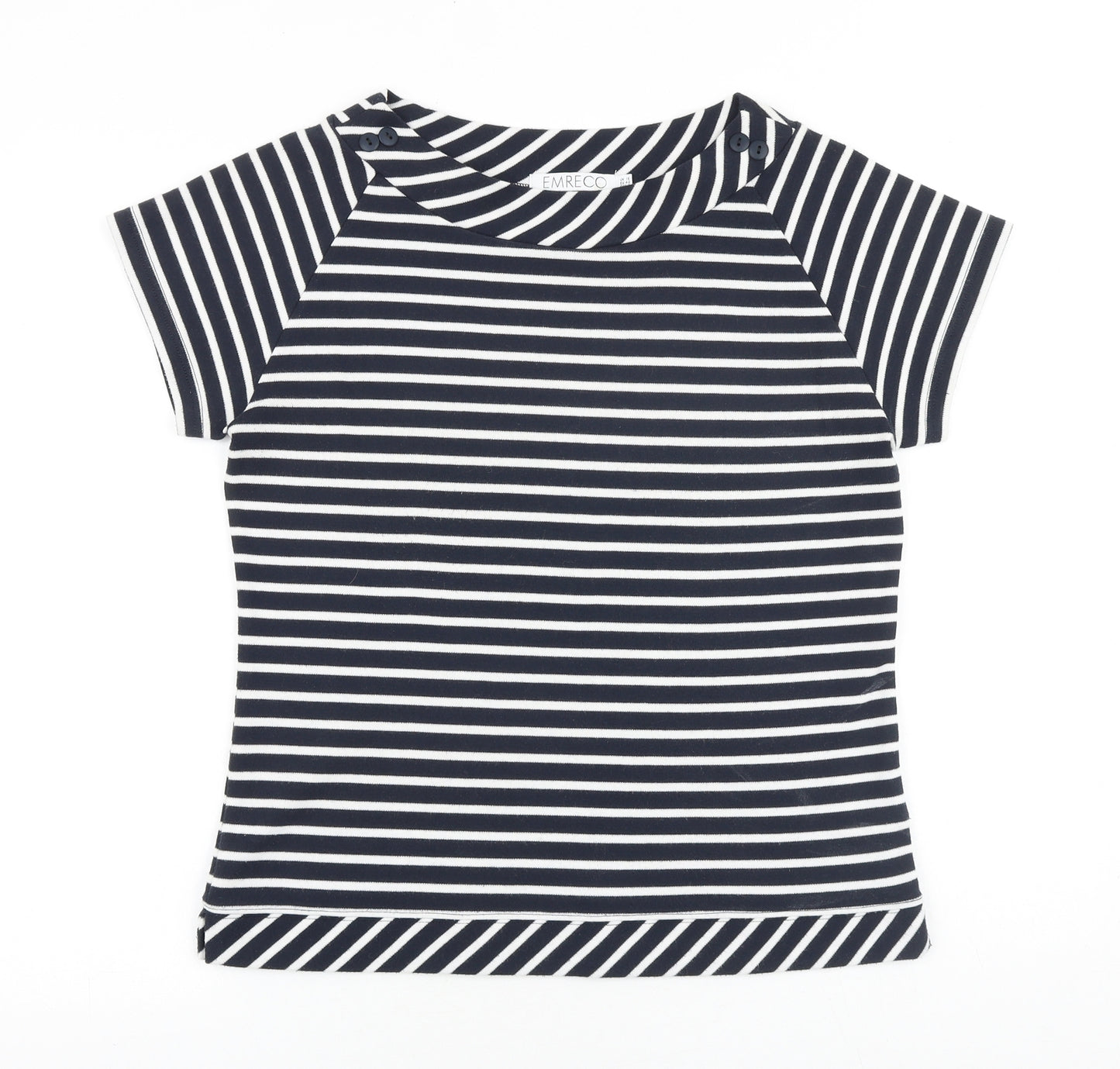 Emreco Womens Blue Striped Cotton Basic T-Shirt Size 16 Round Neck