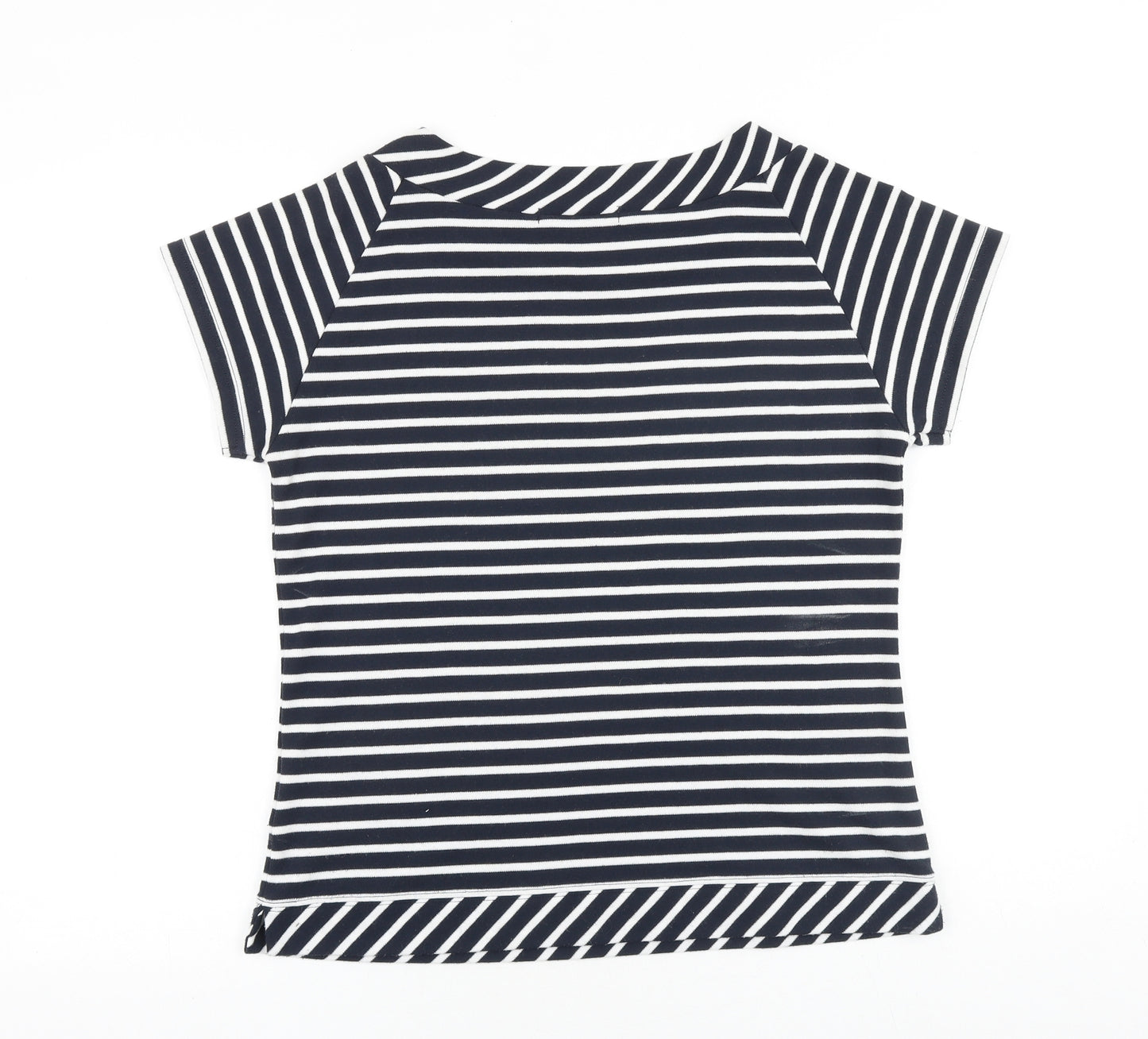 Emreco Womens Blue Striped Cotton Basic T-Shirt Size 16 Round Neck