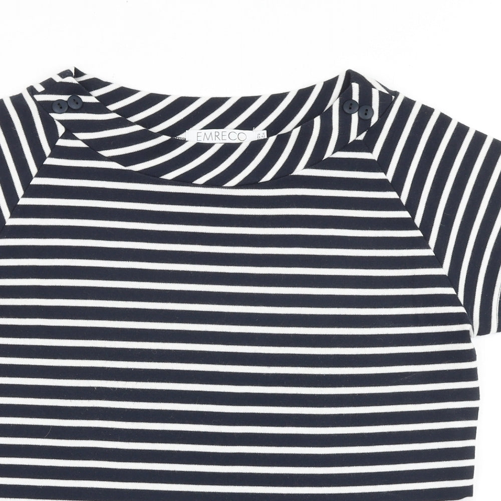 Emreco Womens Blue Striped Cotton Basic T-Shirt Size 16 Round Neck
