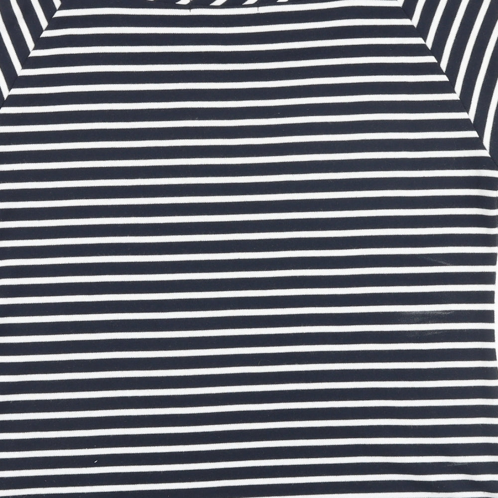 Emreco Womens Blue Striped Cotton Basic T-Shirt Size 16 Round Neck