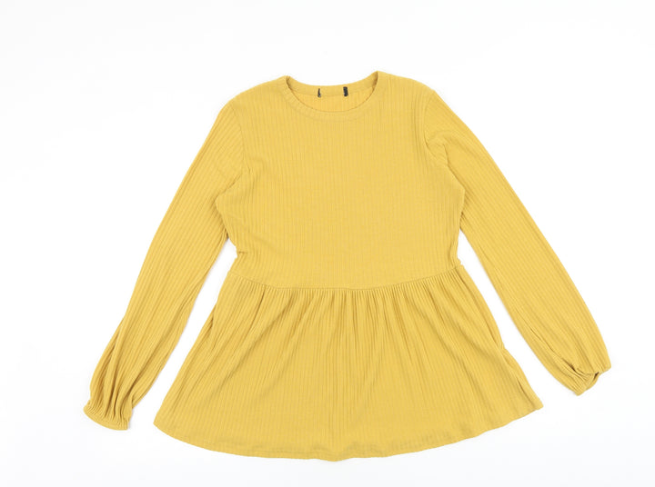 New Look Womens Yellow Polyester Basic Blouse Size 8 Round Neck