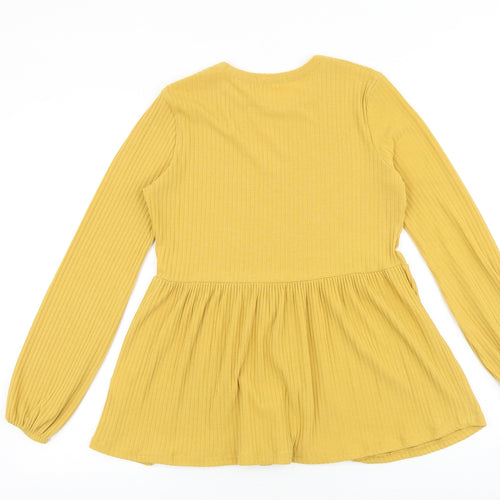 New Look Womens Yellow Polyester Basic Blouse Size 8 Round Neck