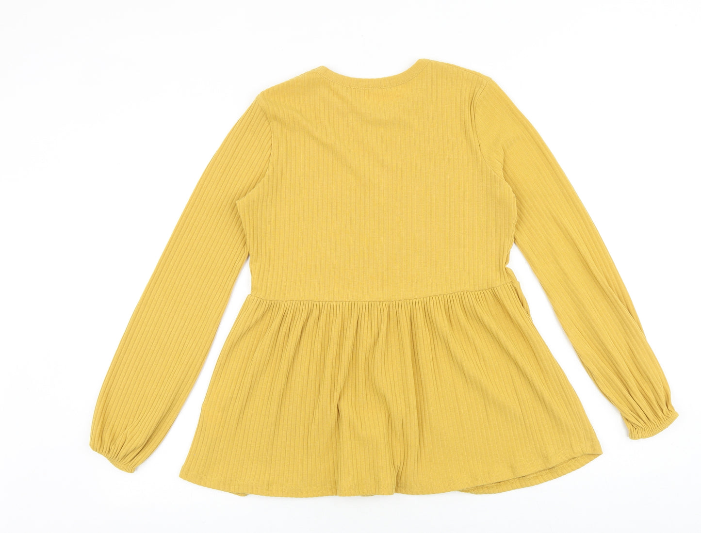 New Look Womens Yellow Polyester Basic Blouse Size 8 Round Neck