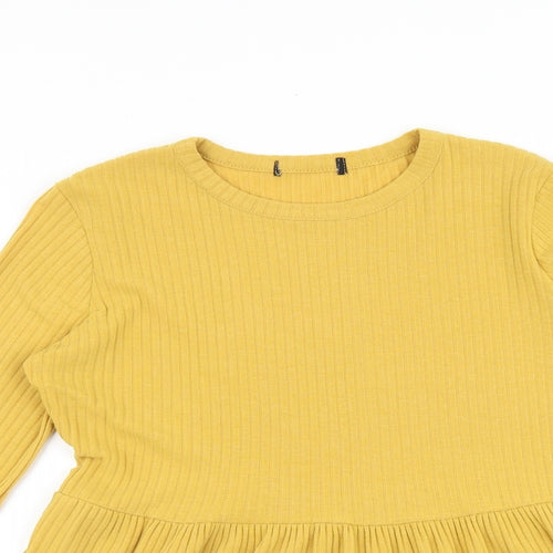 New Look Womens Yellow Polyester Basic Blouse Size 8 Round Neck