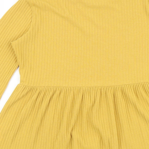 New Look Womens Yellow Polyester Basic Blouse Size 8 Round Neck