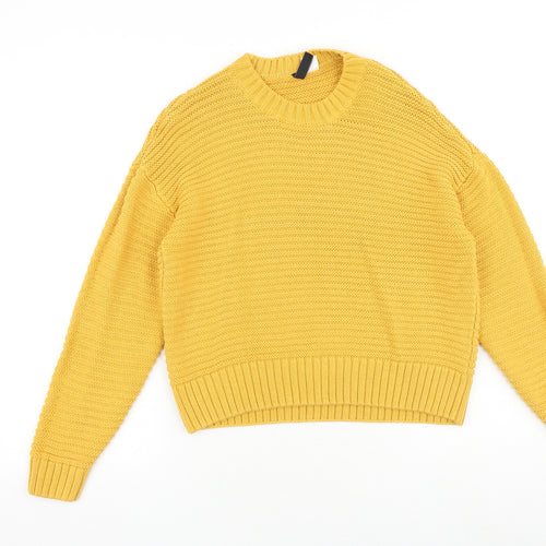 H&M Womens Yellow Round Neck Acrylic Pullover Jumper Size XS