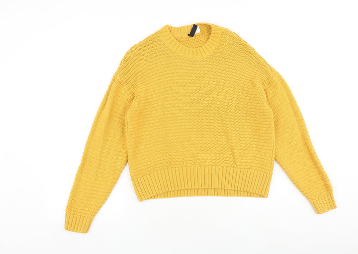 H&M Womens Yellow Round Neck Acrylic Pullover Jumper Size XS