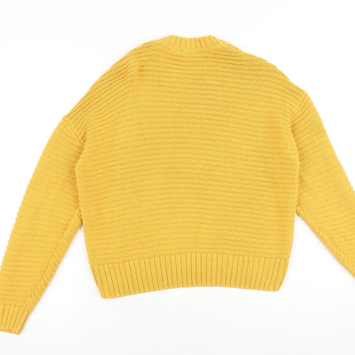 H&M Womens Yellow Round Neck Acrylic Pullover Jumper Size XS