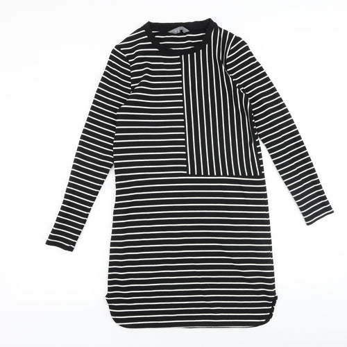 Debenhams Womens Black Striped Viscose A-Line Size 10 Round Neck Pullover