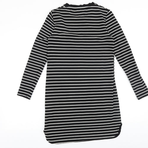 Debenhams Womens Black Striped Viscose A-Line Size 10 Round Neck Pullover