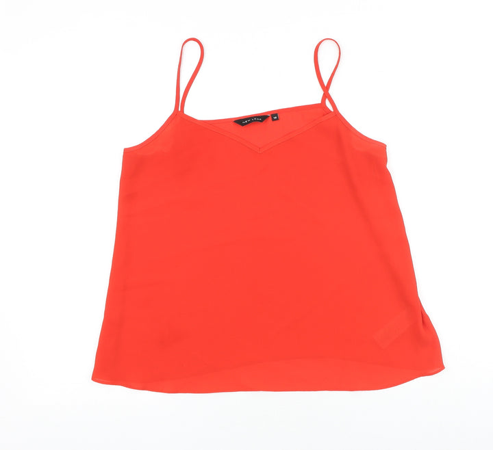 New Look Womens Red Polyester Basic Tank Size 10 V-Neck