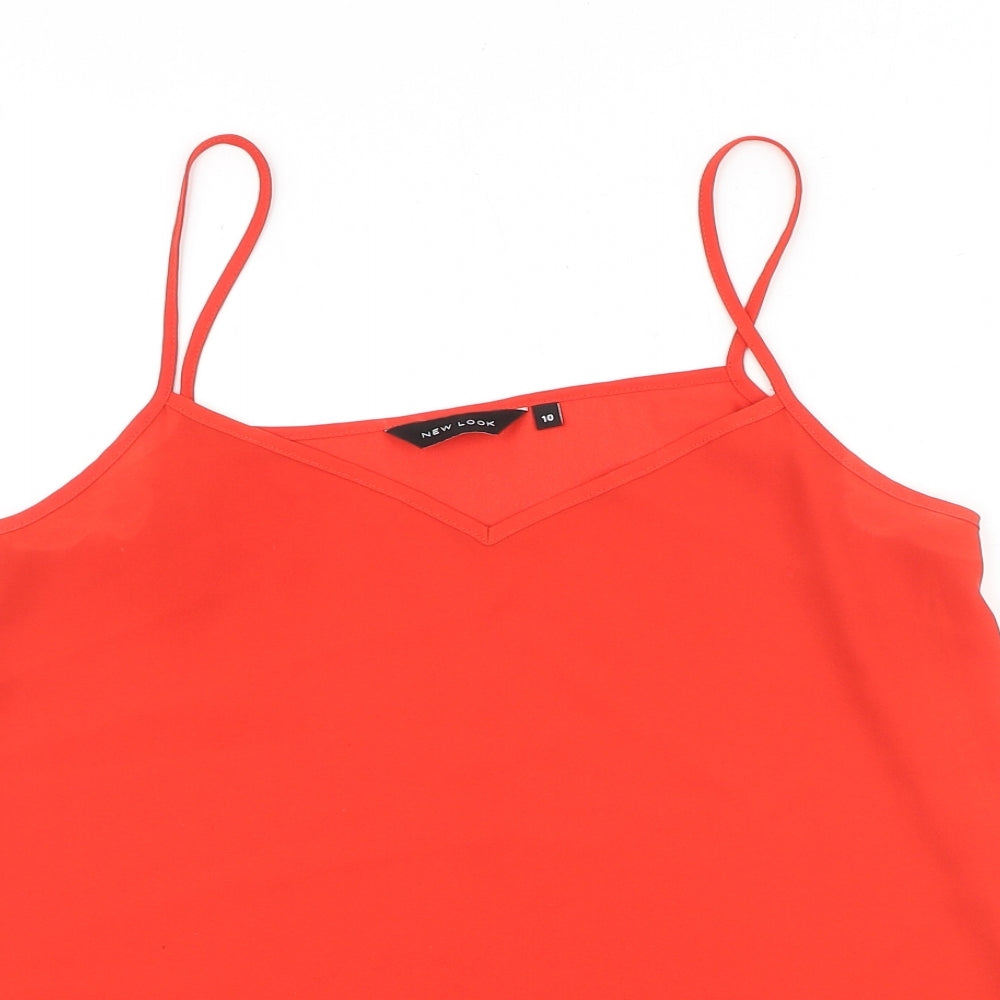 New Look Womens Red Polyester Basic Tank Size 10 V-Neck