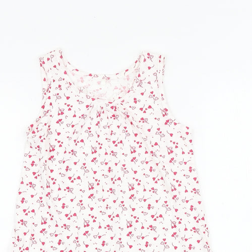 George Girls White Geometric 100% Cotton Basic Tank Size 9-10 Years Round Neck Pullover - Heart Pattern