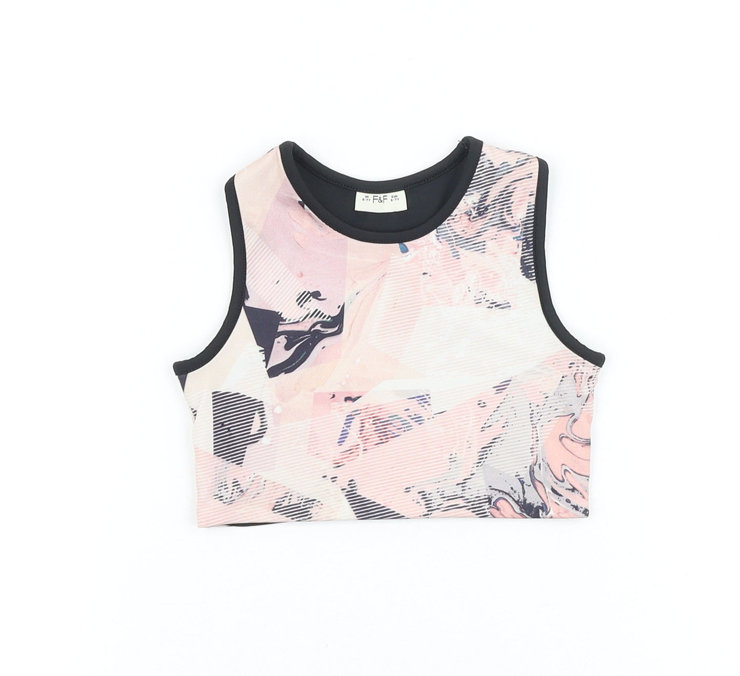 F&F Girls Black Geometric Polyester Cropped Tank Size 6-7 Years Round Neck Pullover