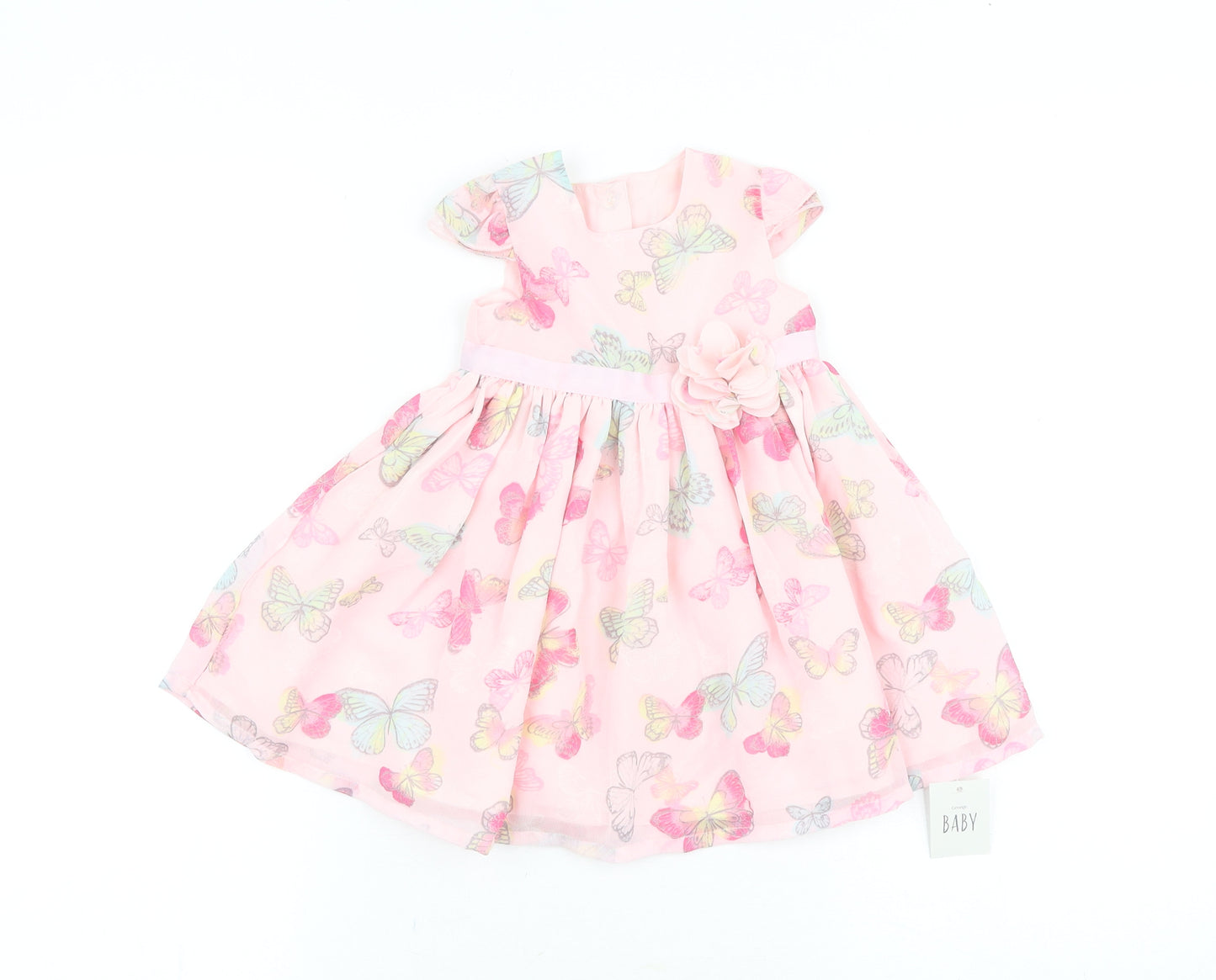George Baby Pink Geometric Polyester A-Line Size 6-9 Months Square Neck Pullover - Butterfly Pattern