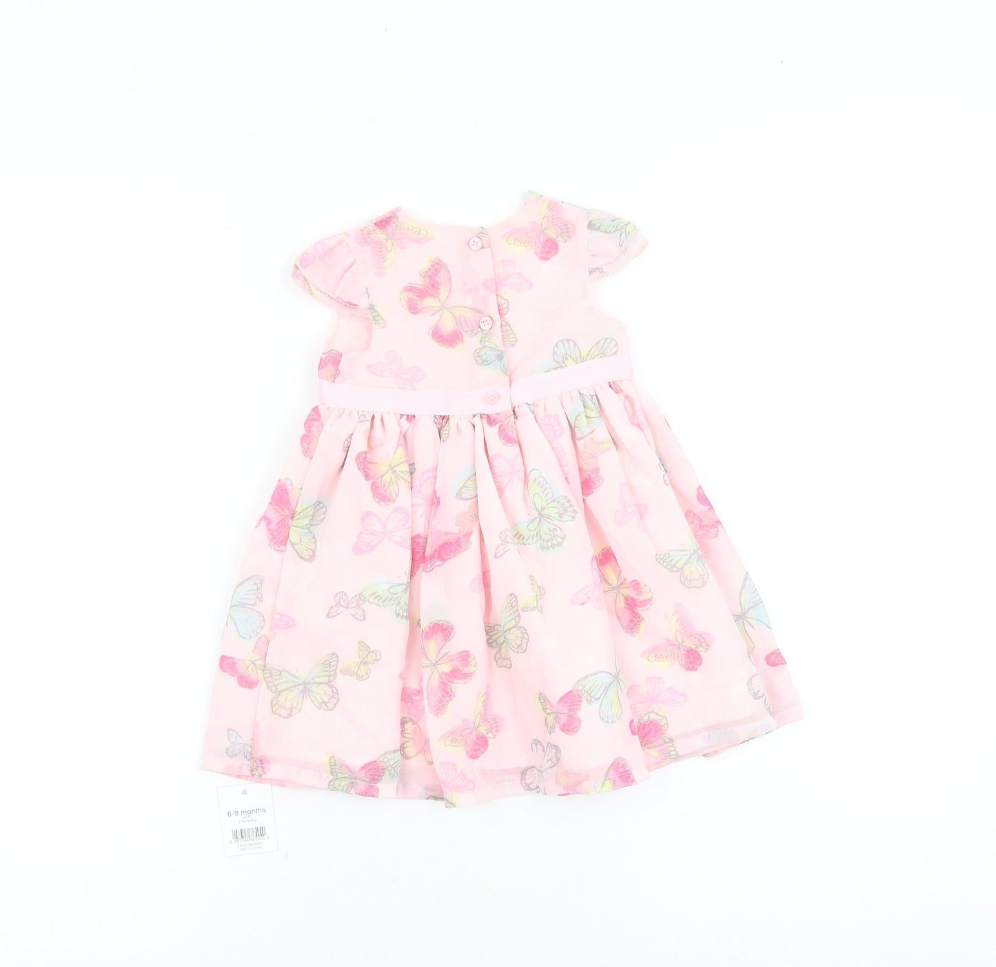 George Baby Pink Geometric Polyester A-Line Size 6-9 Months Square Neck Pullover - Butterfly Pattern