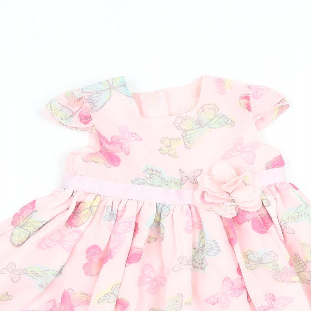 George Baby Pink Geometric Polyester A-Line Size 6-9 Months Square Neck Pullover - Butterfly Pattern