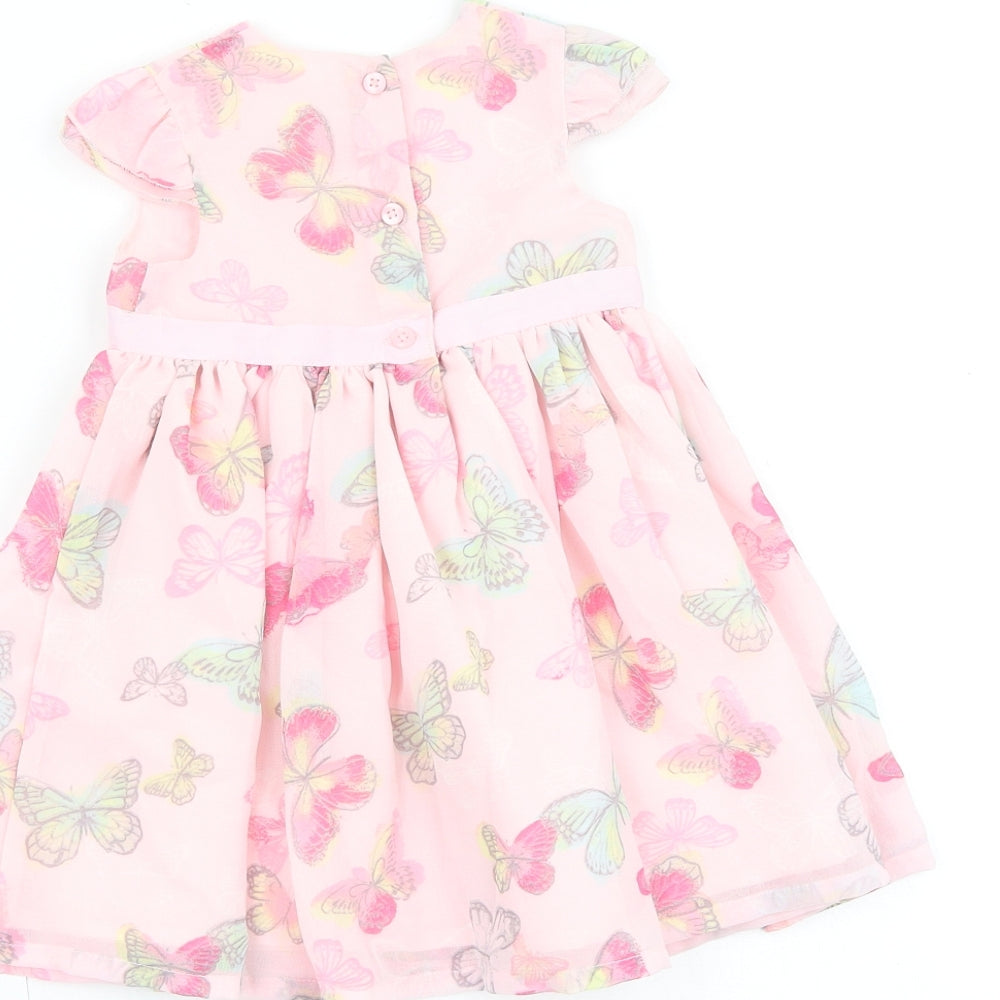 George Baby Pink Geometric Polyester A-Line Size 6-9 Months Square Neck Pullover - Butterfly Pattern