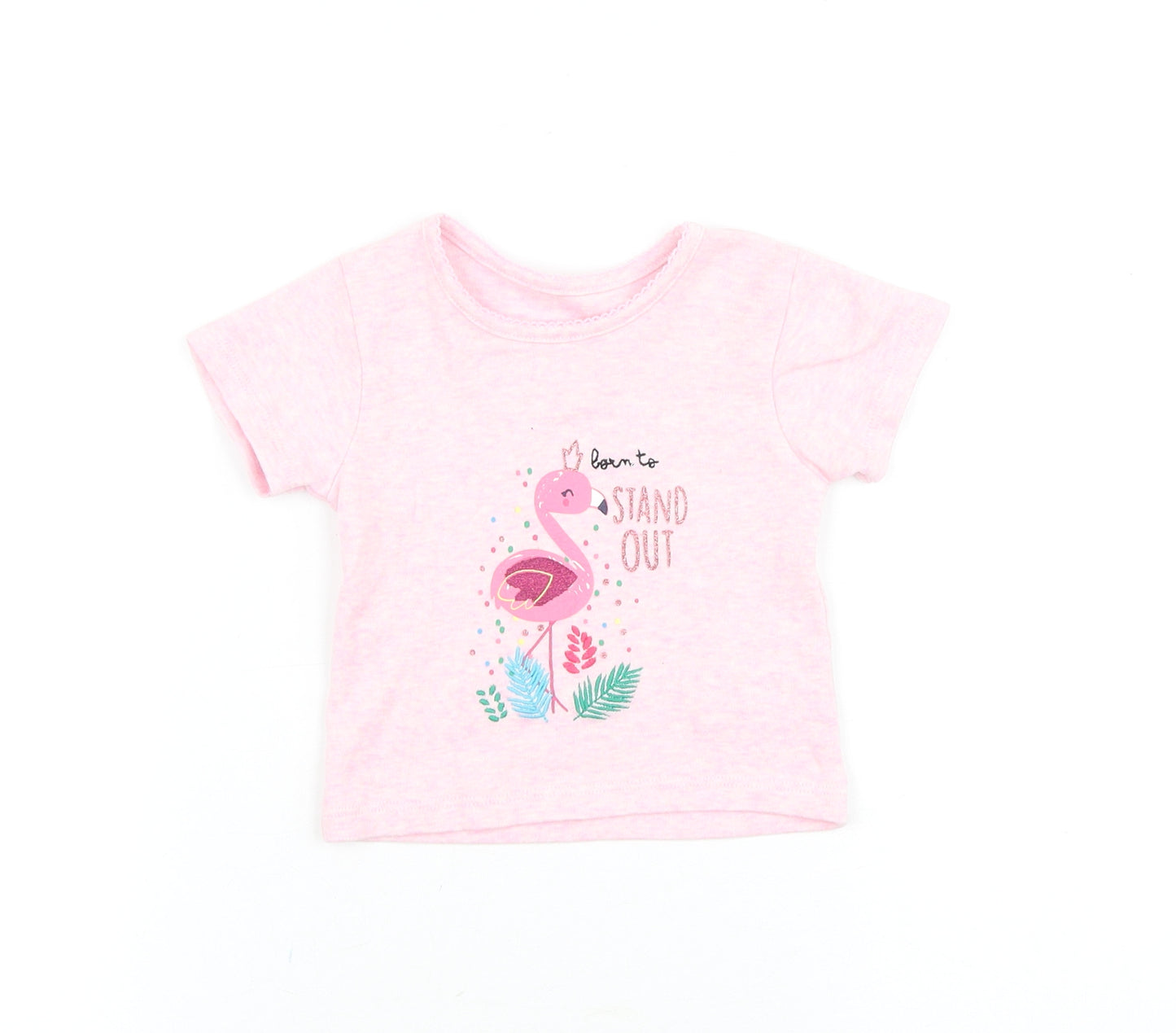 Primark Baby Pink Cotton Basic T-Shirt Size 6-9 Months Round Neck Pullover - Born to Stand Out Flamingo