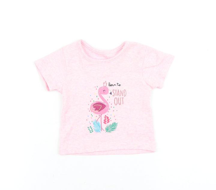 Primark Baby Pink Cotton Basic T-Shirt Size 6-9 Months Round Neck Pullover - Born to Stand Out Flamingo