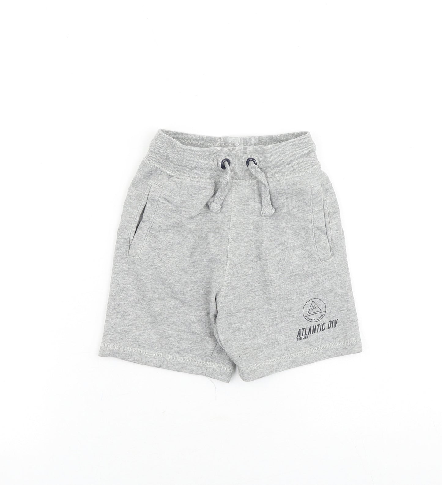 George Boys Grey Herringbone Cotton Sweat Shorts Size 5-6 Years Regular Drawstring