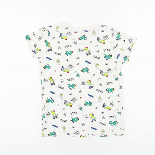 Matalan Boys White Geometric 100% Cotton Basic T-Shirt Size 5-6 Years Round Neck Pullover - Dinosaur