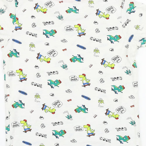 Matalan Boys White Geometric 100% Cotton Basic T-Shirt Size 5-6 Years Round Neck Pullover - Dinosaur