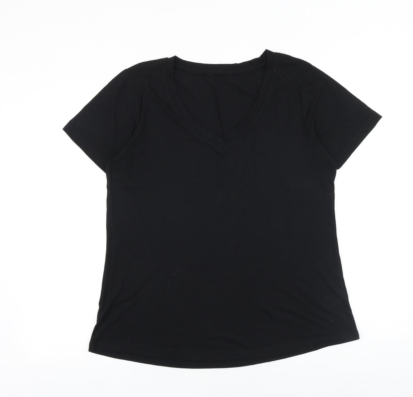 Peacocks Womens Black Viscose Basic T-Shirt Size 14 V-Neck