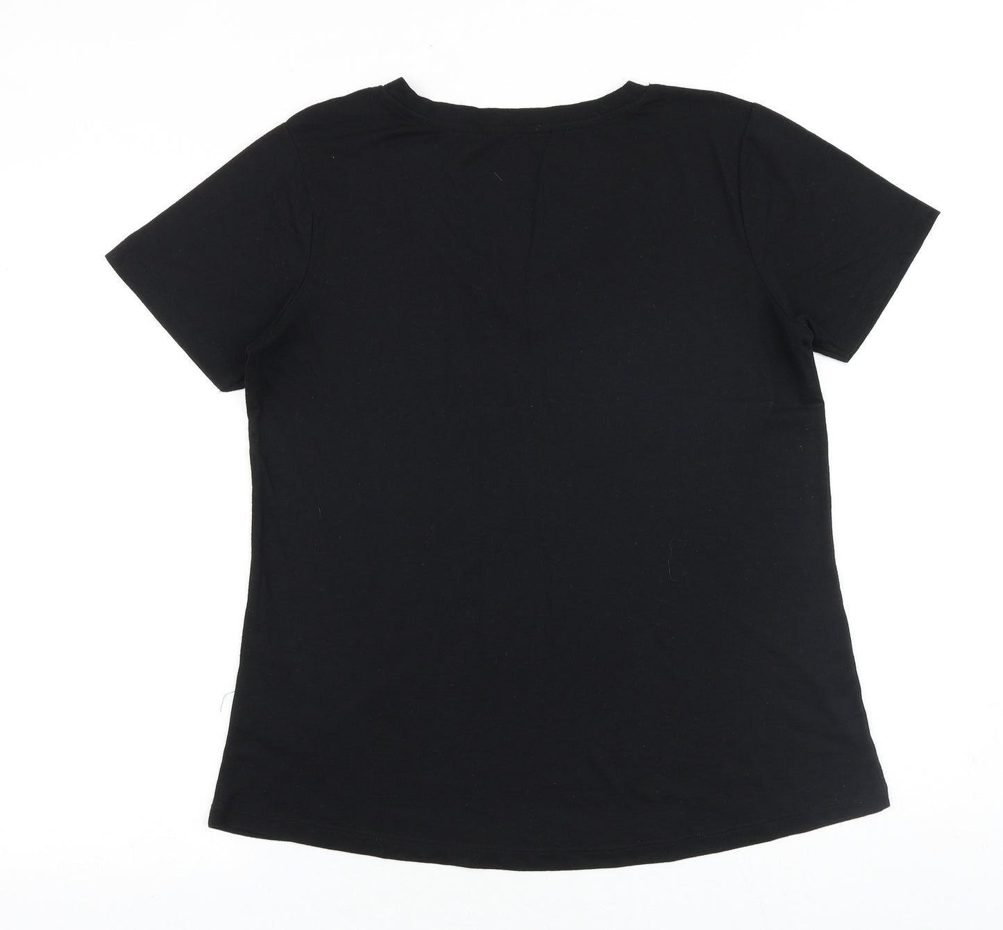 Peacocks Womens Black Viscose Basic T-Shirt Size 14 V-Neck
