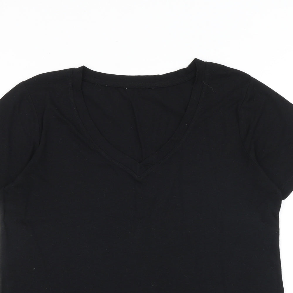 Peacocks Womens Black Viscose Basic T-Shirt Size 14 V-Neck