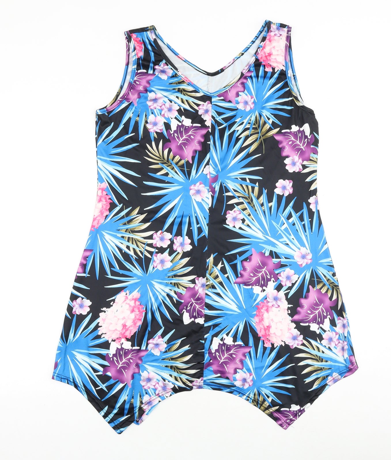 Preworn Womens Black Geometric Cotton Basic Tank Size L V-Neck