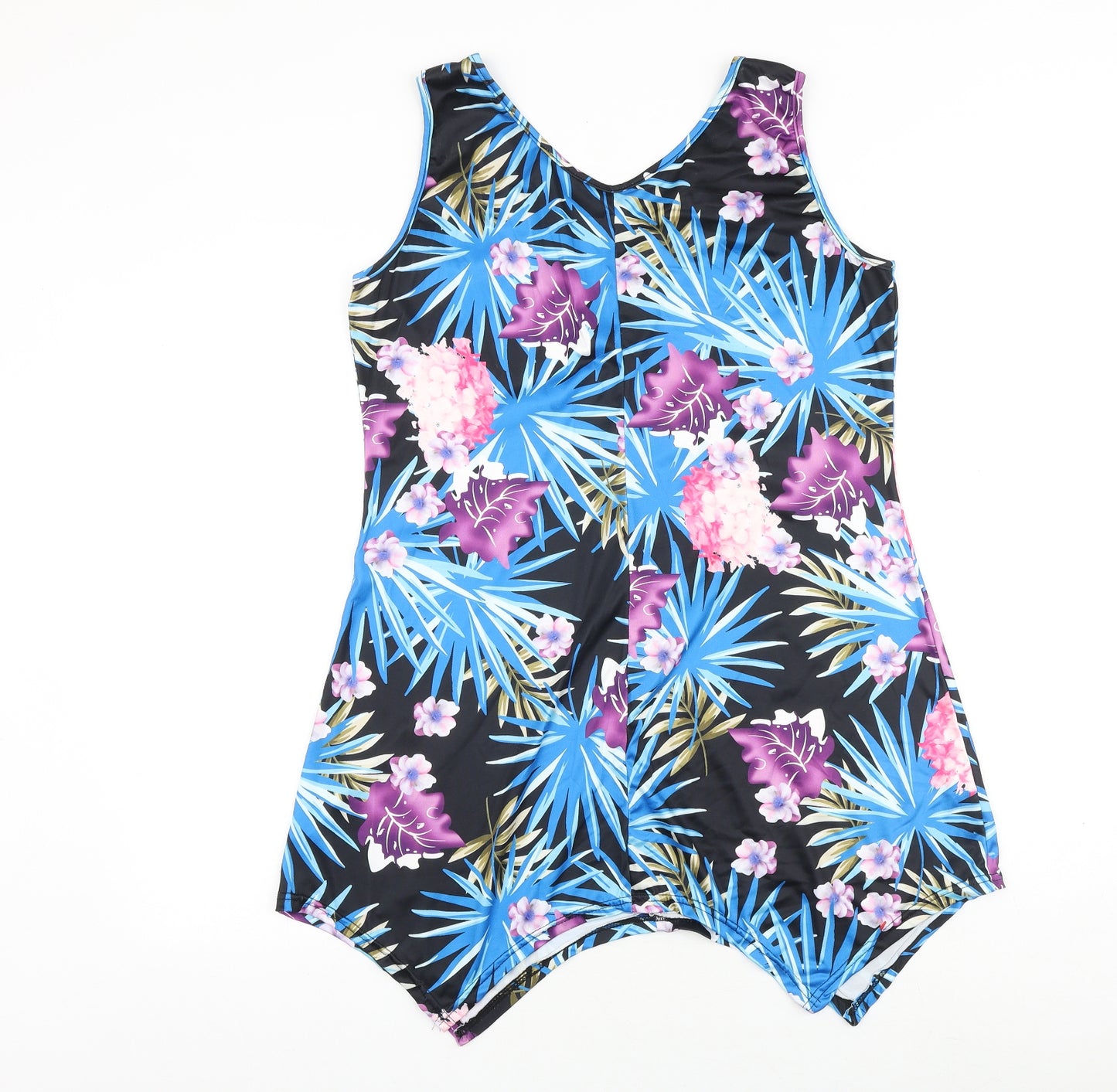 Preworn Womens Black Geometric Cotton Basic Tank Size L V-Neck