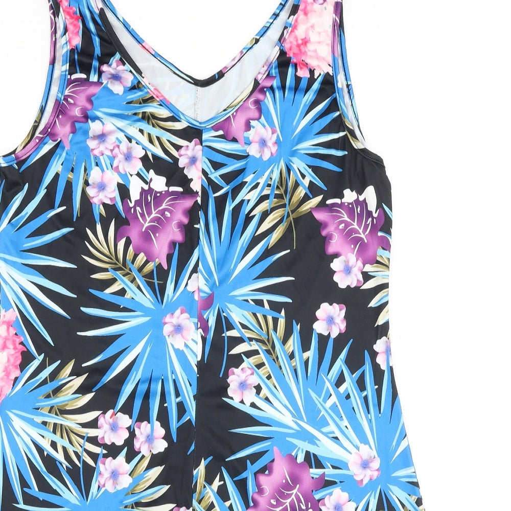 Preworn Womens Black Geometric Cotton Basic Tank Size L V-Neck