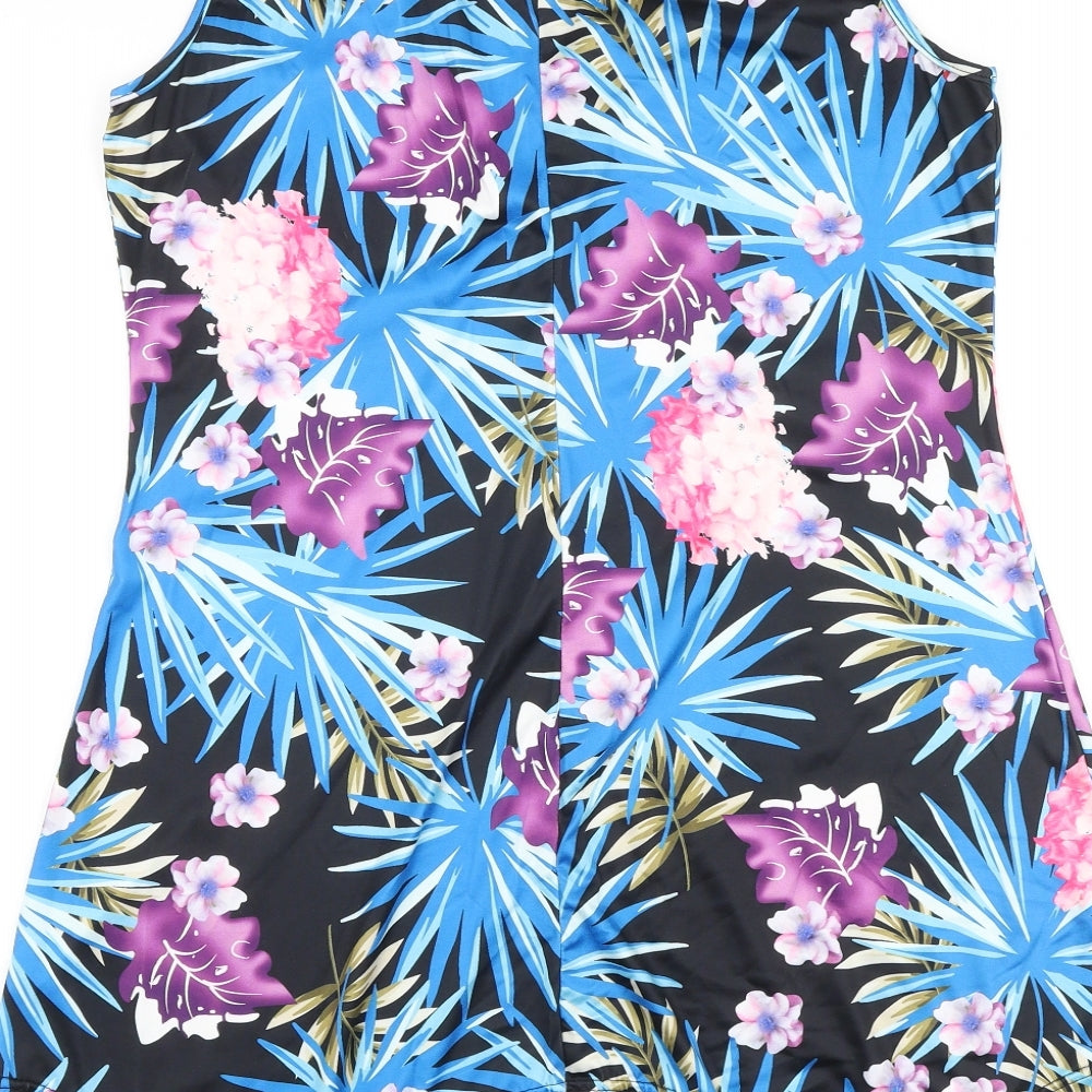 Preworn Womens Black Geometric Cotton Basic Tank Size L V-Neck