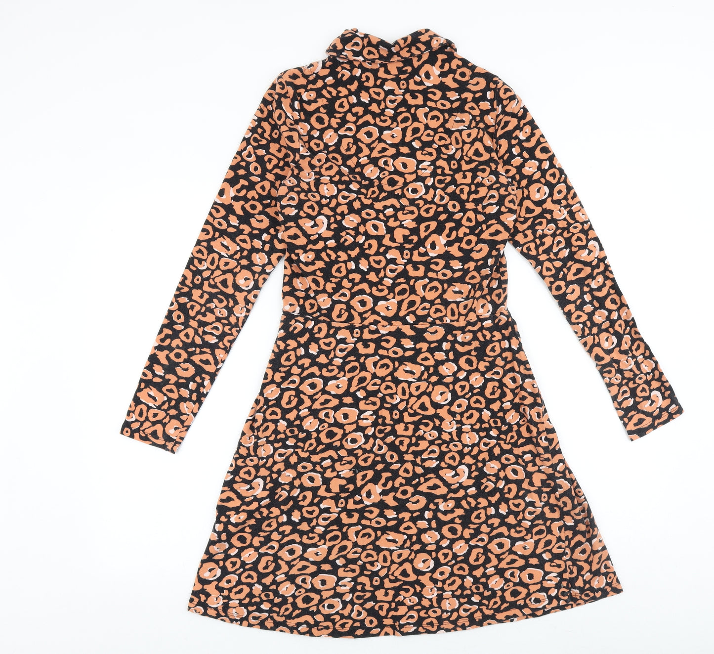 Debenhams Womens Black Animal Print Cotton Fit & Flare Size 12 V-Neck Pullover - Leopard Pattern