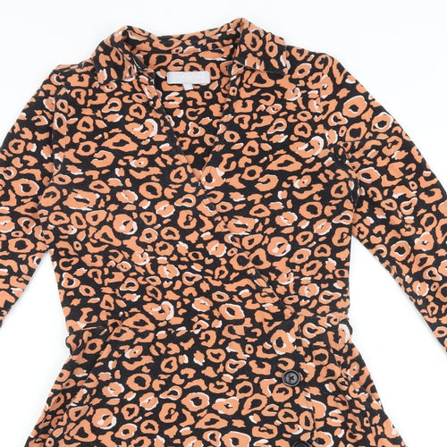 Debenhams Womens Black Animal Print Cotton Fit & Flare Size 12 V-Neck Pullover - Leopard Pattern