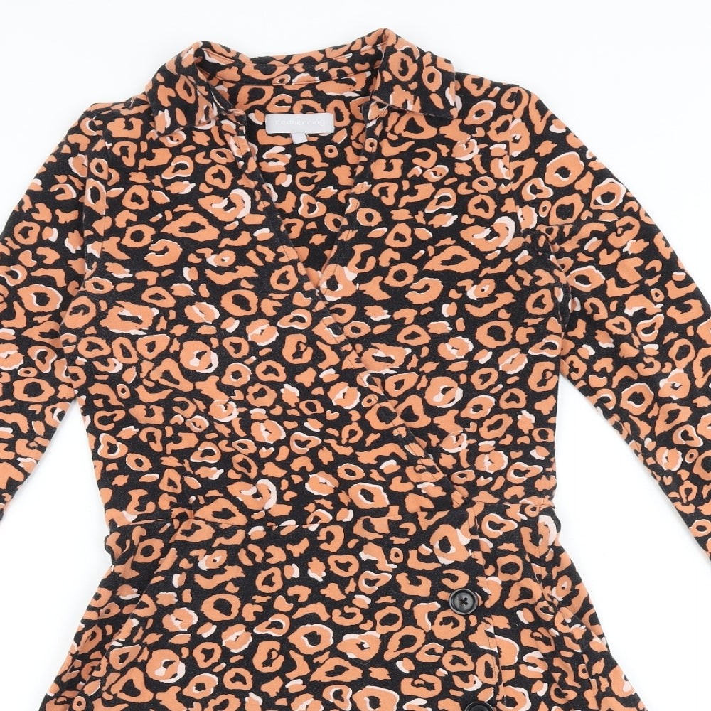 Debenhams Womens Black Animal Print Cotton Fit & Flare Size 12 V-Neck Pullover - Leopard Pattern