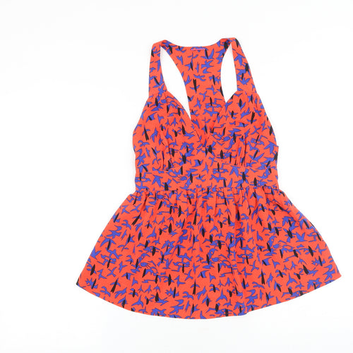 George Womens Orange Geometric Polyester Basic Tank Size 6 V-Neck